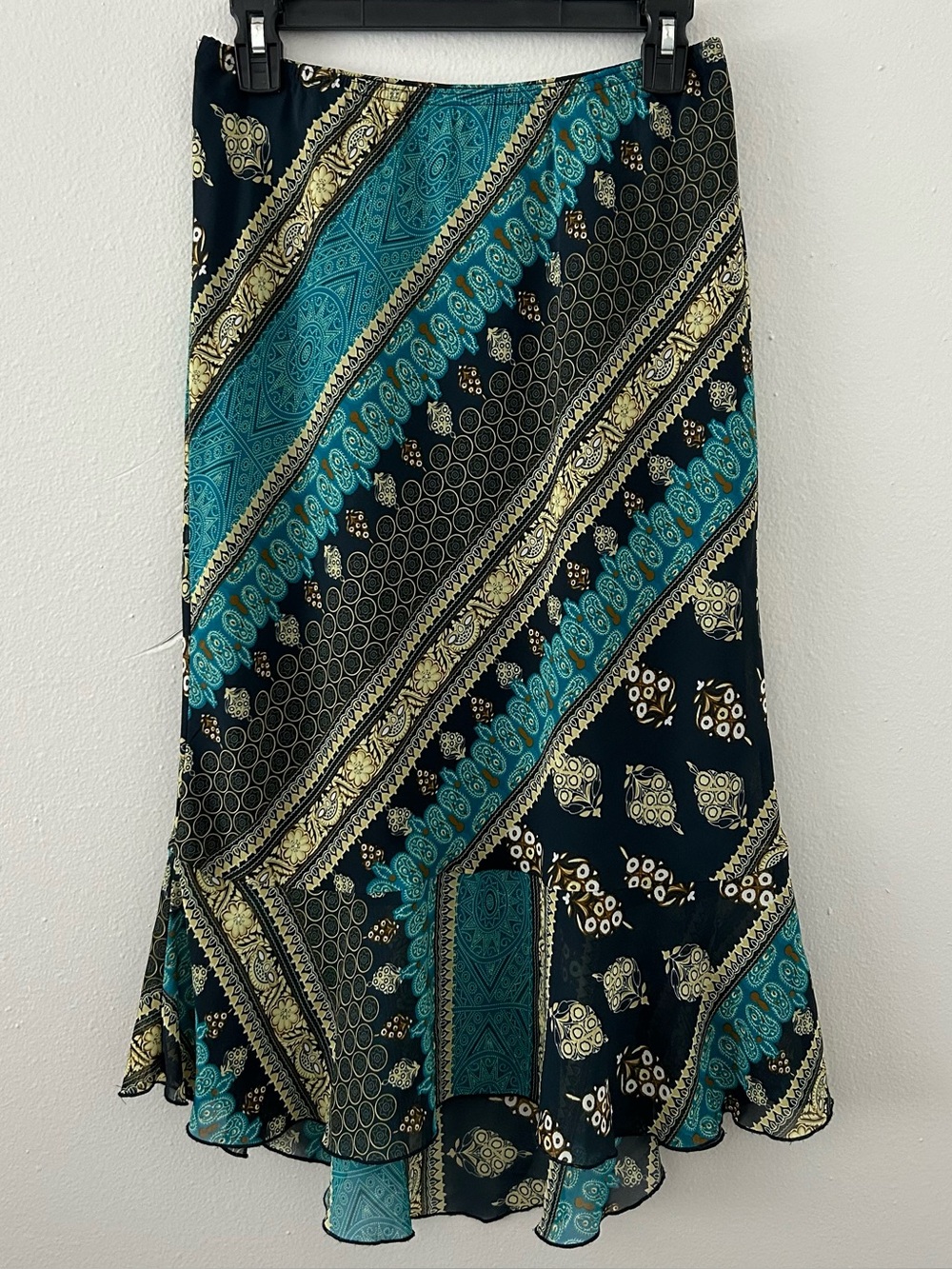 Vintage Abria Paisley Stripe Midi Skirt Womens M Ruffle Hem Boho Festival Y2K